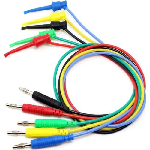 5pcs/lot,5 Color ,50cm/pcs TL520 16AWG1.27mm2 flexible silicone 4mm unshrouded bananna Plug to test hook clip test cable