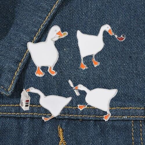 Cartoon Crazy Goose Brooch Pins for Woman Hot Game Oil Animal Brooches Pompom Clothing Charms Jewelry Accessories
