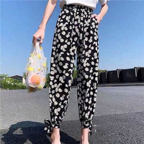 2021 Summer Women Casual Thin Print Pants Comfy Stretch High Waist Plus Size Harlan Pant Female Breathable Streetwear X87