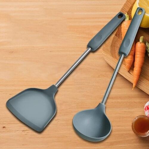 Coxeer Kitchen Utensil Silicone Non-Stick Cooking Frying Spatula Soup Ladle Stainless Steel Spatula Cook Utensils Tool