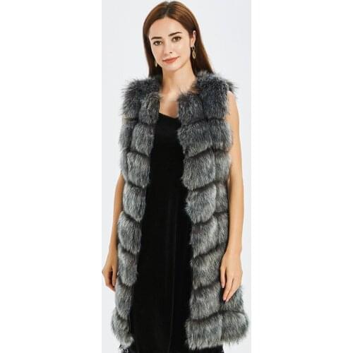 CP Faux Fur Factory Fox Faux Fur Vest Women Winter Warm Fox Artifical Fur Waistcoat Middle Long Coat Ladies Faux Furs Vest