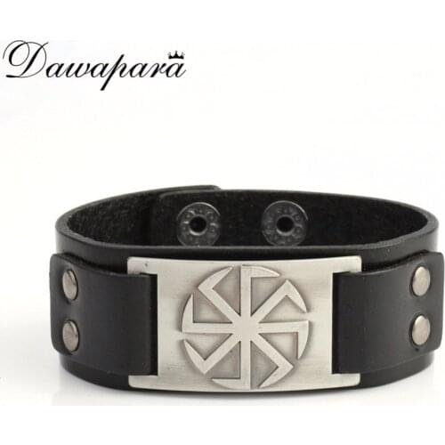 Dawapara Slavic Kolovrat Amulet Talisman Bijouterie Slavic Genuine leather bracelet mans Jewelry