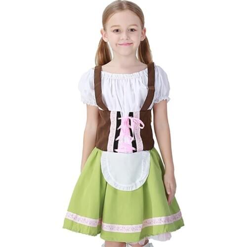 Child Girls Carnival Oktoberfest Costume Germany Bavarian Beer Girl Waiter Cosplay Fancy Dress Puff Sleeves Dirndl Maid Costume