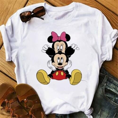 Disney Mickey Minnie Mouse Print T shirts Short Sleeve Streetwear Womens Clothes Harajuku Cartoon Femme T-shirt Casual Tops Tee