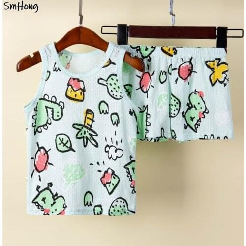 Summer Children Sleevless Cotton Pajamas Sets Baby Homewear Sleepwear for Teens Boy Sets Girl Set Pyjamas Kids Night Suit