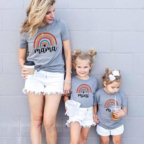 Mom and Me Summer Cotton Rainbow Short Sleeve T Shirt Adult Kids Family Set Mother and Daughter Clothes Baby Girls Clothing