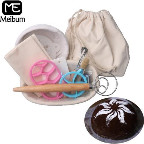 Meibum 12Pcs Bread Fermentation Rattan Basket Baguette Banneton Brotform Proving Painting Stencil Dough Cutter Brush Scraper