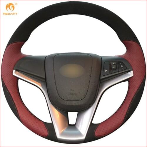 MEWANT Wine Red Leather Black Suede Car Steering Wheel Cover for Chevrolet Cruze 2009-2014 Aveo 2011-2014 Holden Cruze 2010