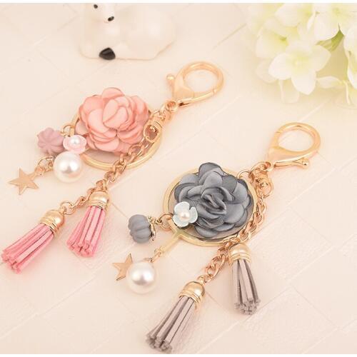 New Keychain With Tassel Bag Pendant Bag Holder For Women Bag Flower Charm Key Chain Buckle Key Ring CH922