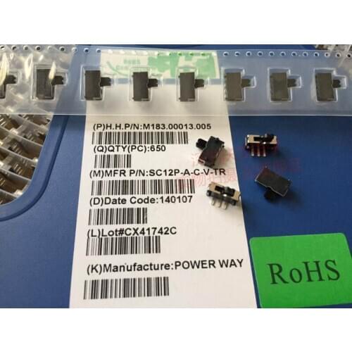 Original new 100% import DIP SC12P-A-C-V-TR toggle switch SMD 3pin 2gear slide side dial 10*5*3