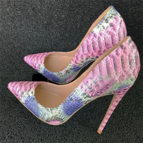 Sexy Snake Pattern Pointed Toe Women Pumps Wedding Party Shoes PU Leather Snakes Party High Heels purple red YG006 CHENSIR9