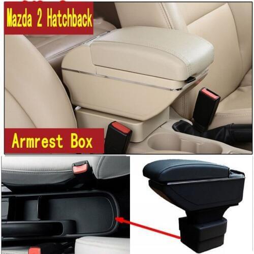 For Mazda 2 M2 Hatchback armrest box central Store content box with cup holder ashtray USB M2 armrests box Beige gray