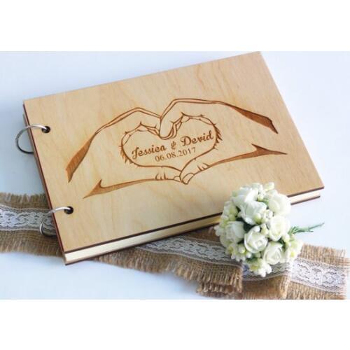 Custom DESIGN names date wedding guest Memory album engraved Wooden guestbooks Reception party favors decorations