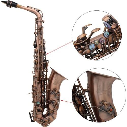 Professional Red Bronze Bend Eb E-flat Alto Saxophone Sax Abalone Shell Key Carve Pattern with Case Gloves Cleaning Cloth Straps