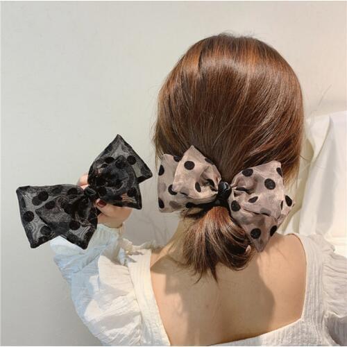 Haimeikang Women Ponytail Holder Hair Rubber Bands Korean Spring Summer Hair Rope Scrunchies Elastic Bow Wave Point Headwear