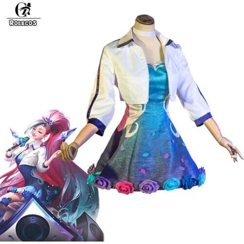ROLECOS Game LOL Cosplay KDA Seraphine Costume Coat Dress 2020 Rising Star Sreaphine Women Cosplay Costume Dresses Set