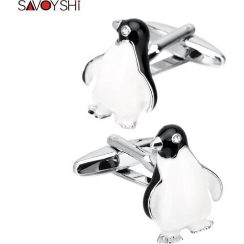 SAVOYSHI Mens Shirt Cufflinks High Quality Enamel Crystal Animal Penguin Cuff links Brand Fine Gift Jewelry Free Custom Name