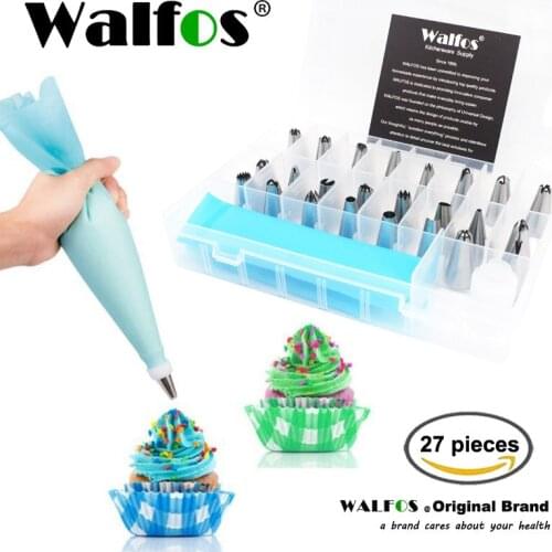 WALFOS 27 Pcs Silicone Icing Piping Cream Pastry Bag Stainless Steel Nozzle Pastry Tips Converter DIY Baking Decorating Tools