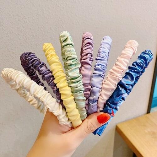 Solid Color Pleated Hair Hoop Hairband Elastic Pleated Hair Band Bow Girls Headband Fashion Women Hair Accessories Headdress