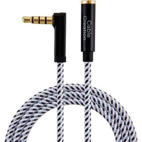 Headphone Extension Cable, 90 Degree TRRS 3.5mm 3ft/6ft Male to Female Audio Extension Cable 4-Conductor (Microphone Compatible)