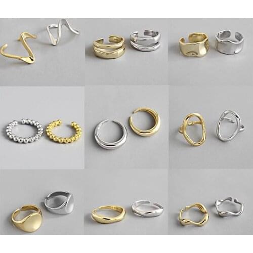 Punk 925 Sterling Silver Irregular Geometric Rings Gold Open Rings For Women Girls Party Gifts Accessories A015