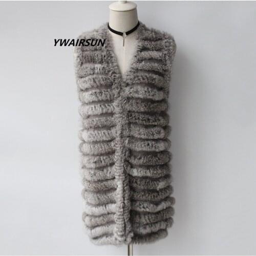 YWAIRSUN Rabbit fur woven hand-knit hare fur vest mid-length Solid color striped fur poncho scarf female cloak winter shawl gift