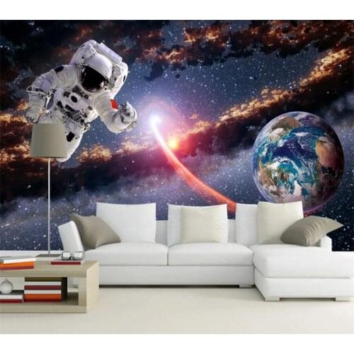 Wellyu Customized large mural three-dimensional astronaut earth 3D planet solar system galaxy living room background wallpaper