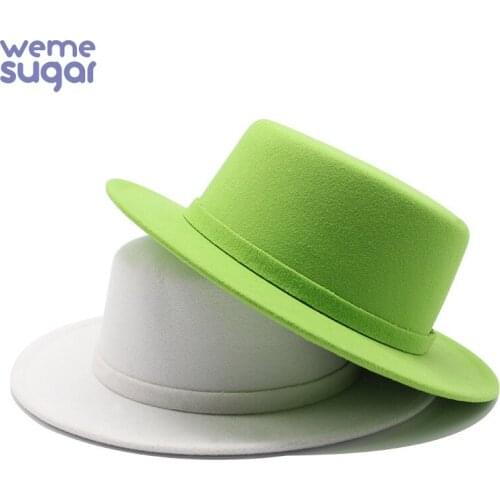 WeMe New Green Fedora Hats Wool Vintage Felt Hat for Winter and Autumn Jazz Caps