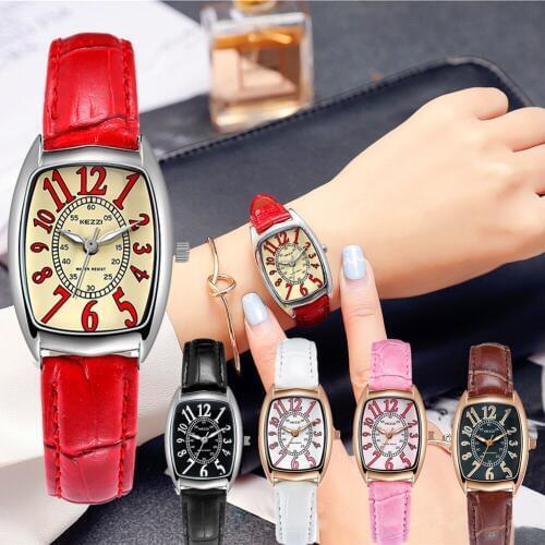 Kezzi Brand Women Red Leather Watch Classic Ladies Small Dial Quartz Watches Clock Retro Waterproof Wristwatch
