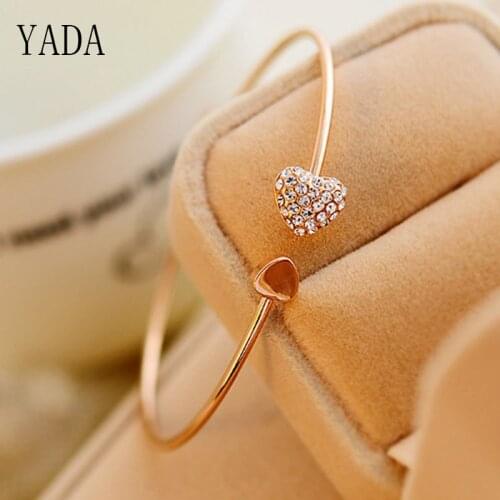 YADA Gifts Open Bijoux Bracelets&Bangles For Women Stainless Steel Bracelets Crystal Jewelry Gold Heart Gift Bracelet BT200034