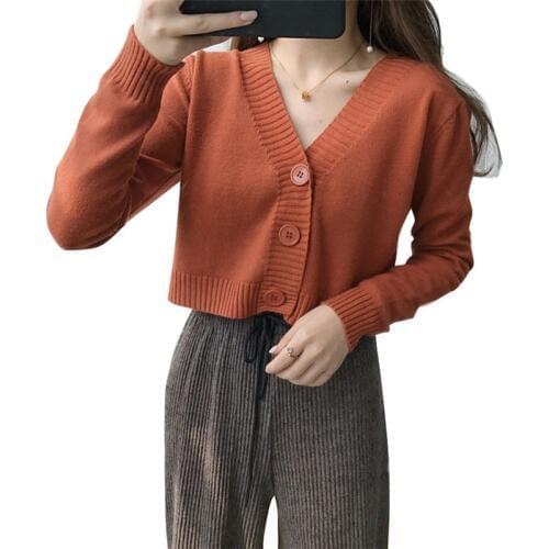 Fall 2019 Knitted Cardigan Button Up Korean Cute Sweaters Cropped Cardigan Women Crop Sweater Knitting Top Streetwear AA5050