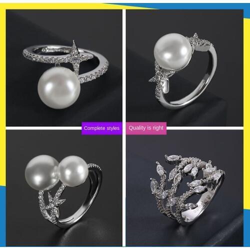 New leaf pearl diamond ring Korean ins simple retro fresh personality trend temperament women can wear brand jewelry