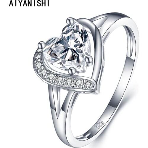 AIYANISHI Wedding Ring 925 Sterling Silver Sparkling Heart Sona Diamond Engagement Band Ring for Women Promise Statement Jewelry