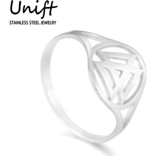 Unift Creative Three Triangle Combination Finger Bands Wicca Stainless Steel Hollow Amulet Jewelry Vintage Elegant Female Rings