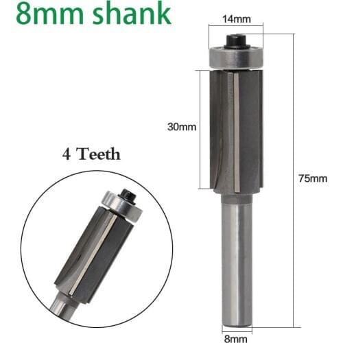 1PC 8mm shank 4 blades flush bit Flush Trim Router Bit End Bearing For Woodworking Cutting Tool
