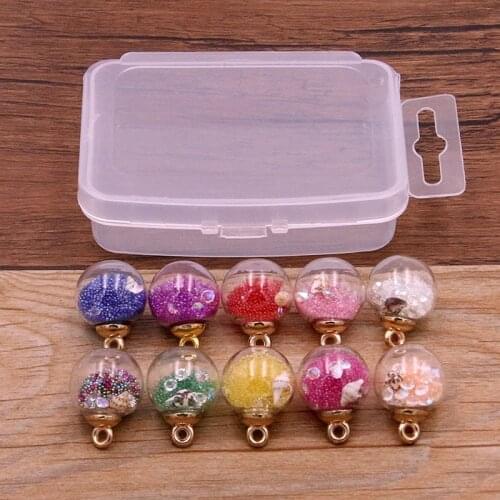 10pcs 10 color 16mm Transparent Glass Ball Bead Charm Pendant With Box For Bracelet Necklace Jewelry Making DIY Earring Finding
