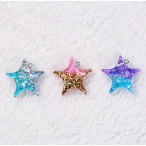 20pc 28.5*28.5mm Ocean series Charms Starfish Flatback Resin Cabochons keychain charms for DIY jewelry decoration