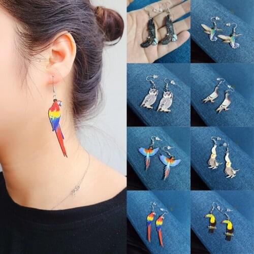 2021 Cute Acrylic Bird Earrings For Women Funny Hummingbird Pigeon Eagle Owl Parrot Animal Drop Earring Novelty Girl Kid Jewelry