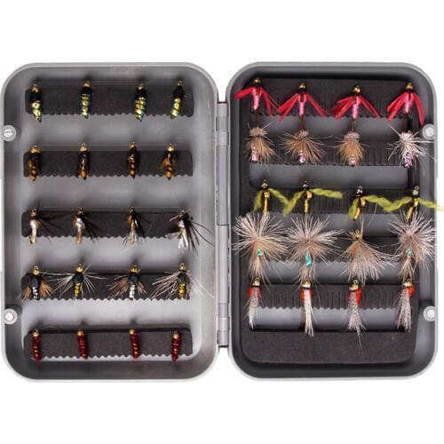 40pcs Fly Fishing Hooks Set Fish Trout Salmon Flies Assorted Insects Lures with Box