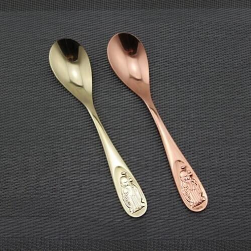 5pcs Brass or Red copper Thickened Small Spoon Childrens Dining Spoon dessert
