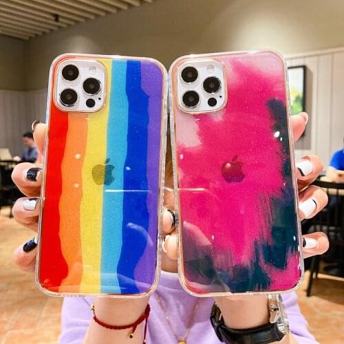 Gradient Color Rainbow Glitter Phone Case For iPhone 11 12 Pro Max XR XS Max X 7 8 Plus Soft IMD Shockproof Clear Phone Cover