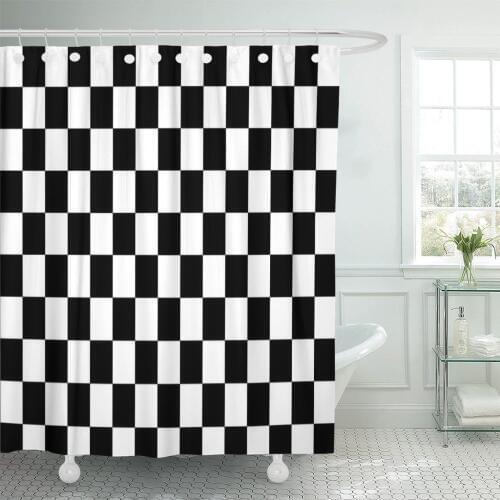 Black Pattern Abstract White Checked Checkered Chequered Shower Curtain Waterproof Polyester Fabric 72 x 72 Inches Set with Hook