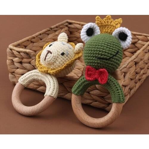 Baby Beech Wooden Teether Mobile Pram Crib Ring DIY Crochet Rattle Bracelet Soother Infants Teething Chewing Molar Toys
