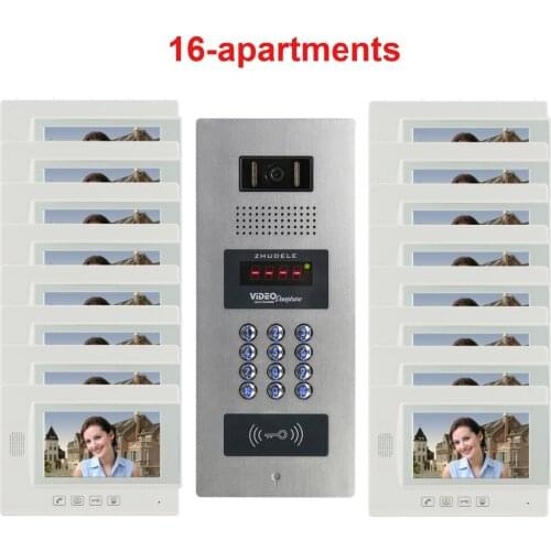 ZHUDELE Building Home Intercom System 7" TFT monitor Security Intercom Video Door Phone 16 Units Apartments Available