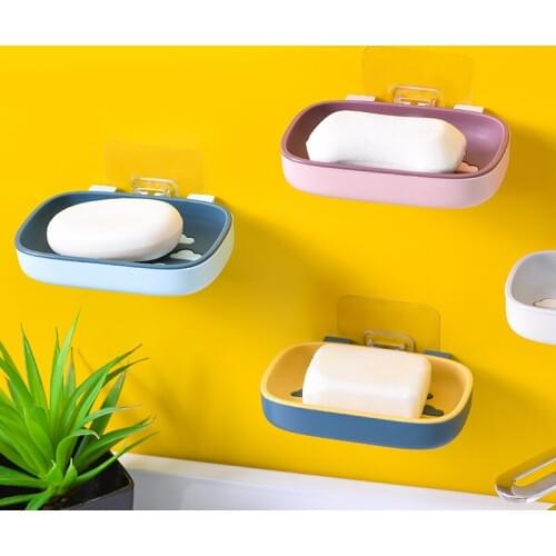 Self-adhesive Double Layer Soap Holder No Drilling Wall-mounted Soap Dish Tray Sponge Clouds Drain Rack Bathroom Accessories