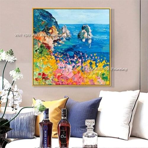 The Hot Selling Mediterranean Handmade Abstract Color Art Oil Painting On Canvas Seascape Modern Painting For Home Office Decor