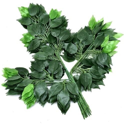 12Pcs Artificial Leaves Ficus Ginkgo Biloba Plastic Tree Branches Handmade Leaves Fake Leaf Plant for Home Wedding Party Decor