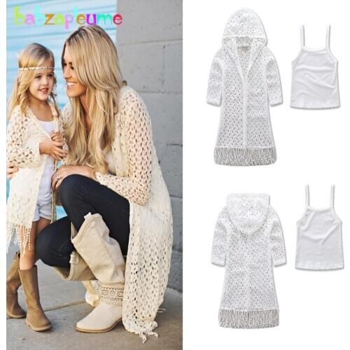 2PCS/2-6Years/Spring Summer Matching Mother Daughter Clothes Hooded Coats+T-shirt Family Outfits Baby Girls Clothing Sets BC1040