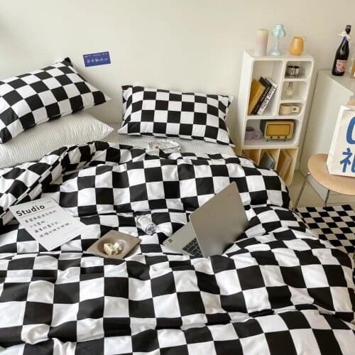 Nordic Geometric Plaid Bedding Set 4pcs 220x240 KingSingle Double Queen Duvet Cover Set Couple Quilt Covers Bed Sheet Simplicity