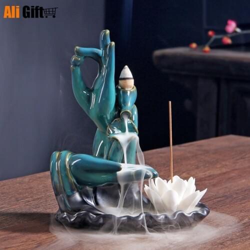 Creative Reflux Incense Burner Lotus Stick Incense Holder Ceramic Back Flow Bergamot Incense Burner Decoration Buddha Ornaments